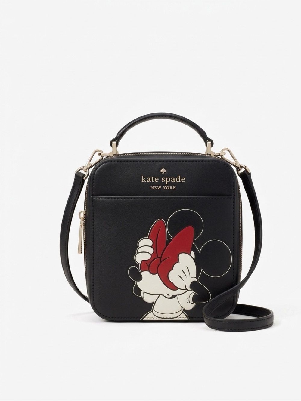 kate spade Black Minnie Bow Crossbody Box Bag with Red Accent